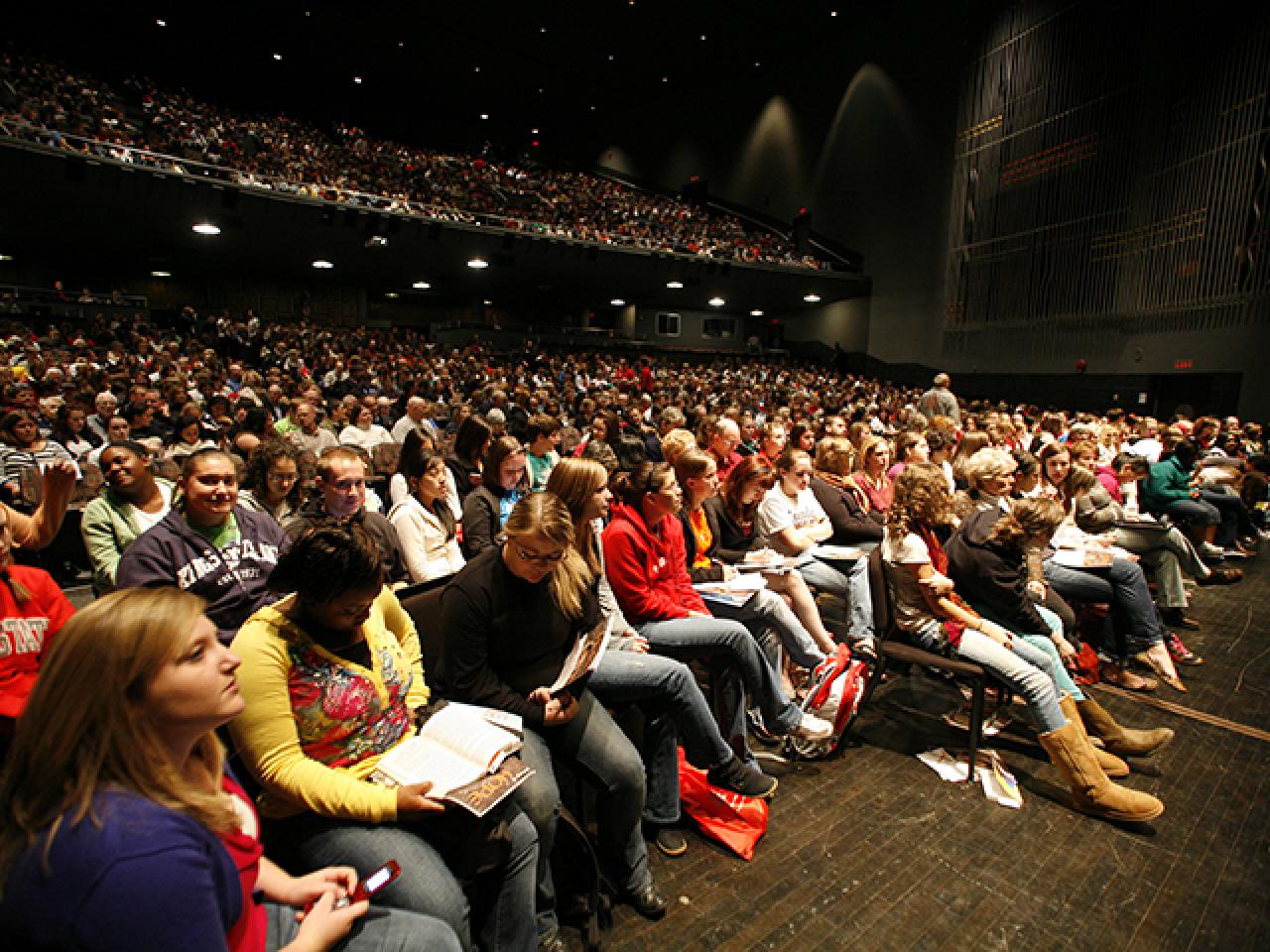 View of the audience seated in Mershon Auditorium