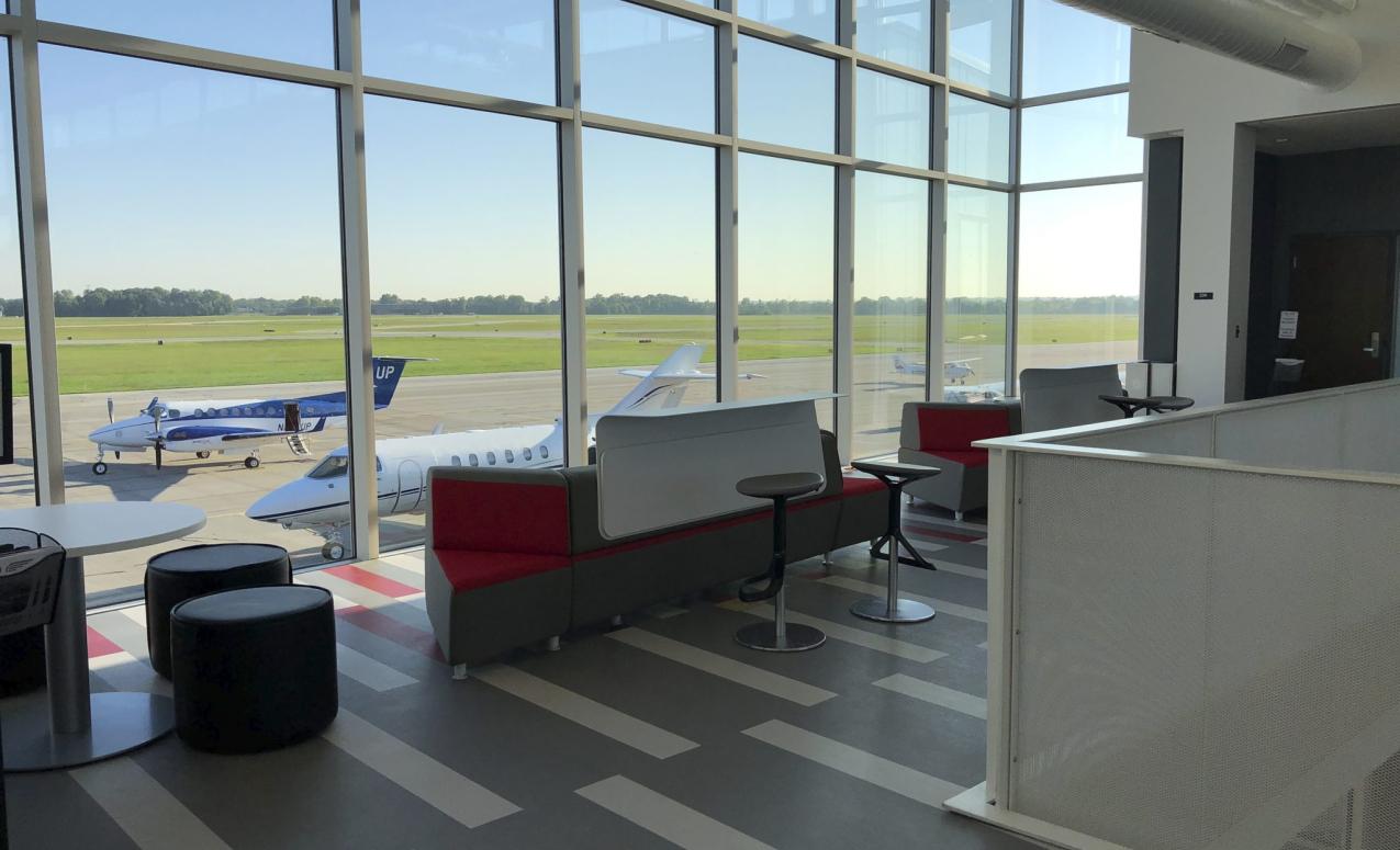 A waiting room at The Ohio State University airport