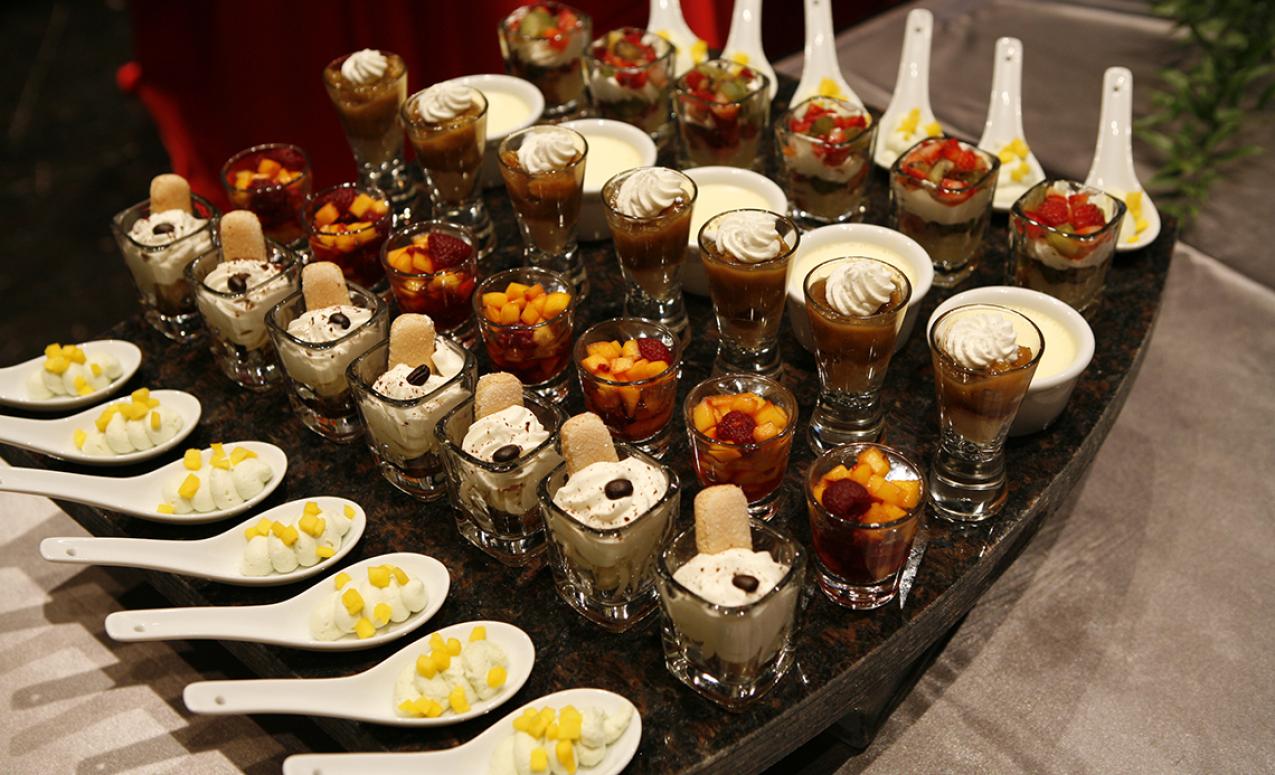 Image of multiple mini desserts provided by University catering
