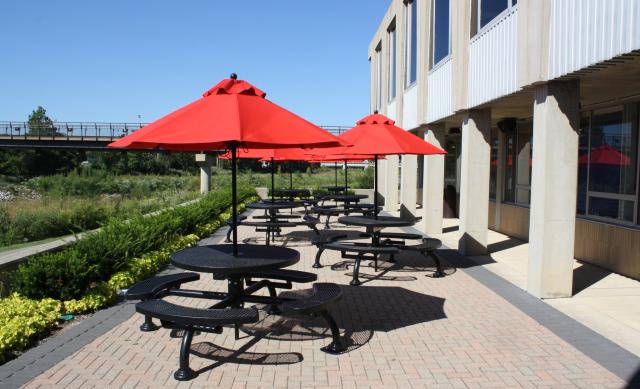Picnic area outside the Drake Performing Arts Center