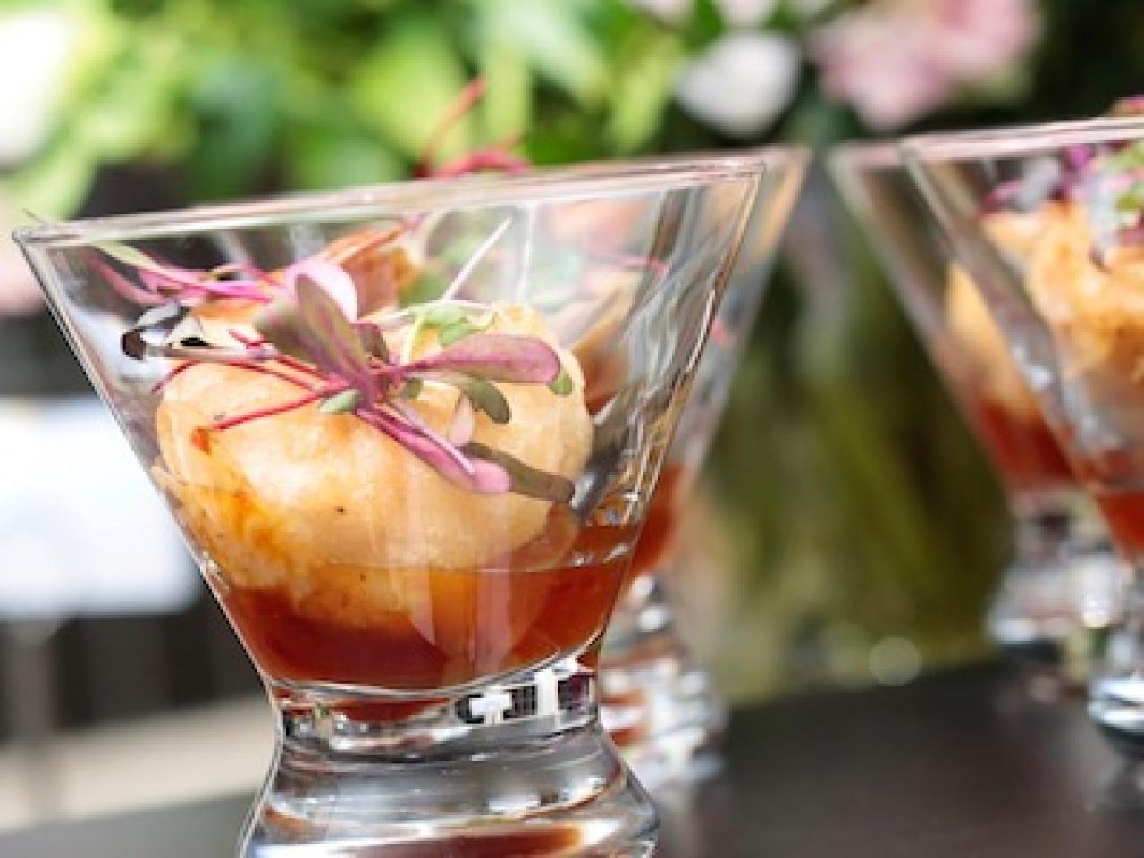Picture of shrimp cocktail appetizers in highball glasses